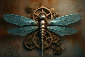 a dragonfly with gears and gears on it photo