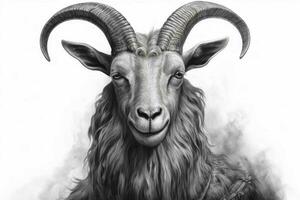 a drawing of a goat with horns and a head that sa photo