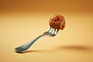 a fork with a bite of meatballs on it photo