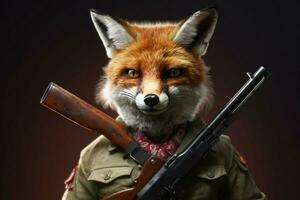 a fox with a gun on his head photo