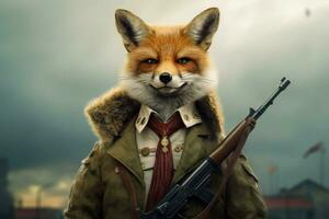 a fox with a gun on his head photo