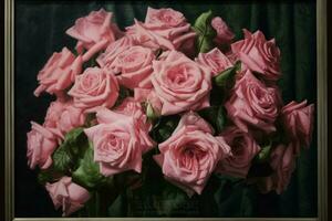 a framed picture of pink roses photo