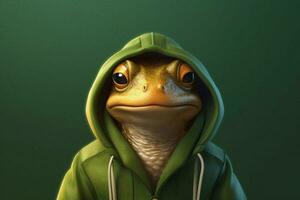 a frog in a hoodie with a hoodie that saysfrogon photo