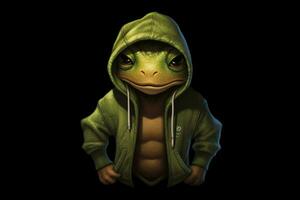 a frog in a hoodie with a hoodie that saysfrogon photo