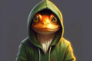 a frog in a hoodie with a hoodie that saysfrogon photo