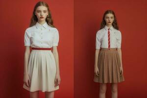 a girl in a white skirt and a red and white skirt photo