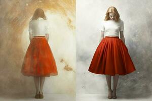 a girl in a white skirt and a red and white skirt photo