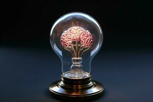 a glass brain with a light bulb in the middle photo