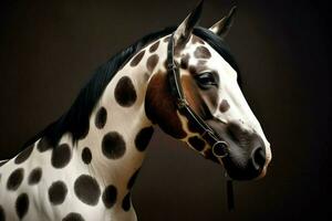 un caballo con un blanco Mancha en sus cabeza foto