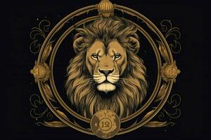 a lion with a crown on it is in a circle with the n photo