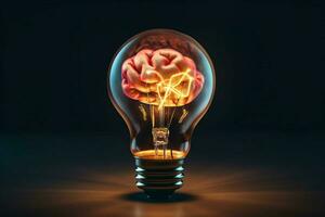 a light bulb with a brain inside is lit up photo