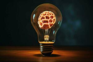 un ligero bulbo con un cerebro dentro es iluminado arriba foto