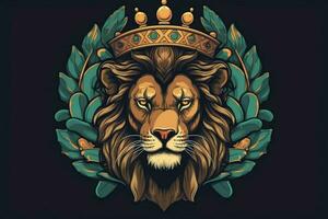 a lion with a crown on it is in a circle with the photo