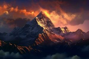 a majestic mountain range illuminated by sunrise photo
