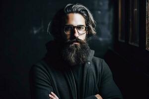 un hombre con lentes y un barba foto