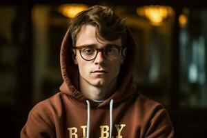 a man with glasses and a hoodie that saysim a boy photo