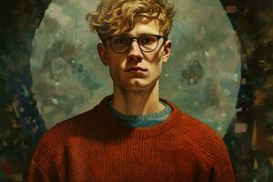 a man with glasses and a sweater photo