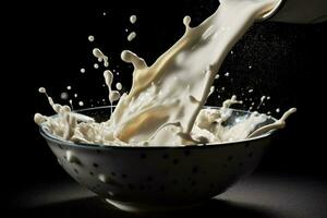 a milk splashing into a bowl of milk photo