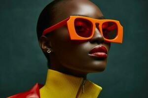 a model wears a pair of sunglasses from the brand photo