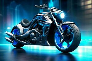 a motorcycle that is blue and black with the word b photo