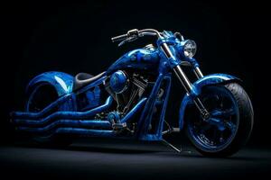 a motorcycle that is blue and black with the word b photo