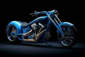 un motocicleta ese es azul y negro con el palabra foto