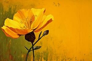 a painting of a flower with a yellow background photo