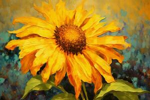 a painting of a flower with a yellow background photo