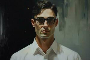 un pintura de un hombre con lentes y un blanco Shir foto
