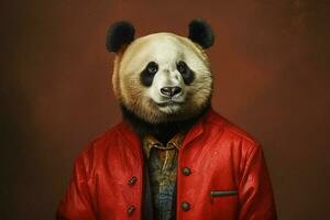 a panda in a red jacket photo