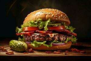 a photorealistic hamburguer with bacon letuce meat photo