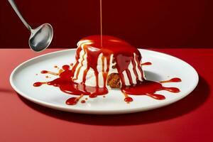 a plate of food with sauce dripping off of it photo