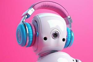 un póster para un robot con un rosado auricular foto