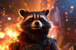 a poster for a rocket raccoon photo