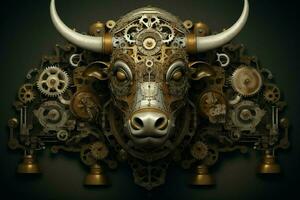 a poster of a bull with a bunch of gears on it photo