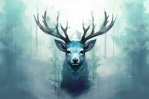 a poster of a deer with a blue head and horns photo