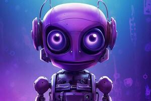 un púrpura robot con un púrpura cabeza y púrpura ojos foto