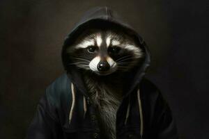 a raccoon with a hoodie and a hoodie photo