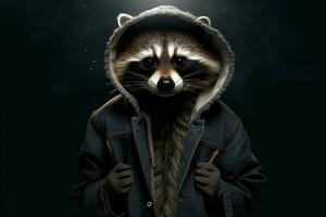 a raccoon with a hoodie and a hoodie photo