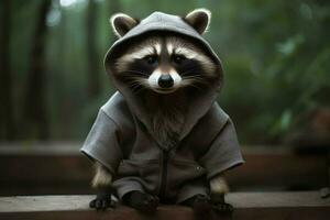 a raccoon with a hoodie and a hoodie photo