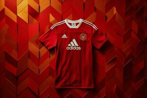 un rojo jersey con el palabra adidas en eso foto