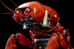 a red lobster is on a robots face photo