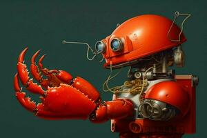 a red lobster is on a robots face photo