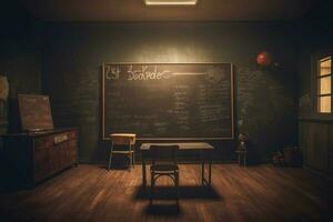 a room with a blackboard that says photo