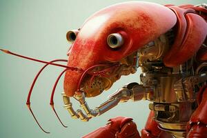 a red lobster is on a robots face photo