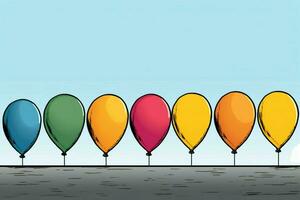 a row of colorful balloons with the word balloon on photo