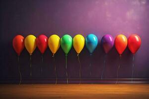 a row of colorful balloons with the word balloon on photo