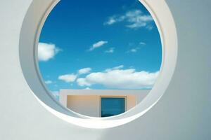 a round window with a blue sky in the background photo