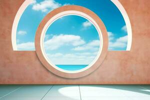 a round window with a blue sky in the background photo