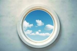 a round window with a blue sky in the background photo